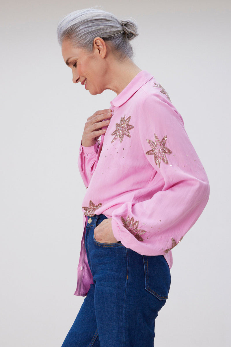 Fabienne Chapot Fleur Embellished Pink Blouse