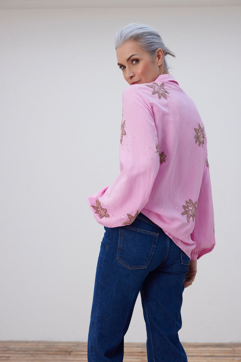 Fabienne Chapot Fleur Embellished Pink Blouse