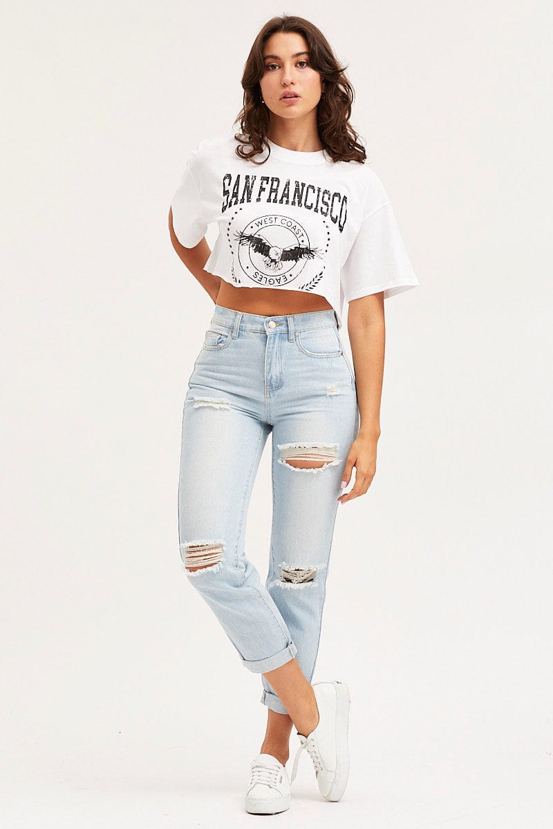 White Jersey T Shirt Short Sleeve Crop