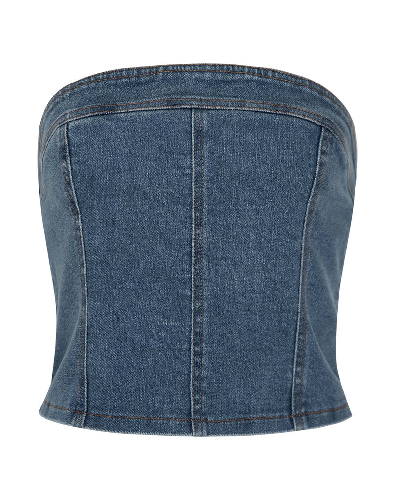 Kaiha Denim Bandeau Corset Top in Blue Wash