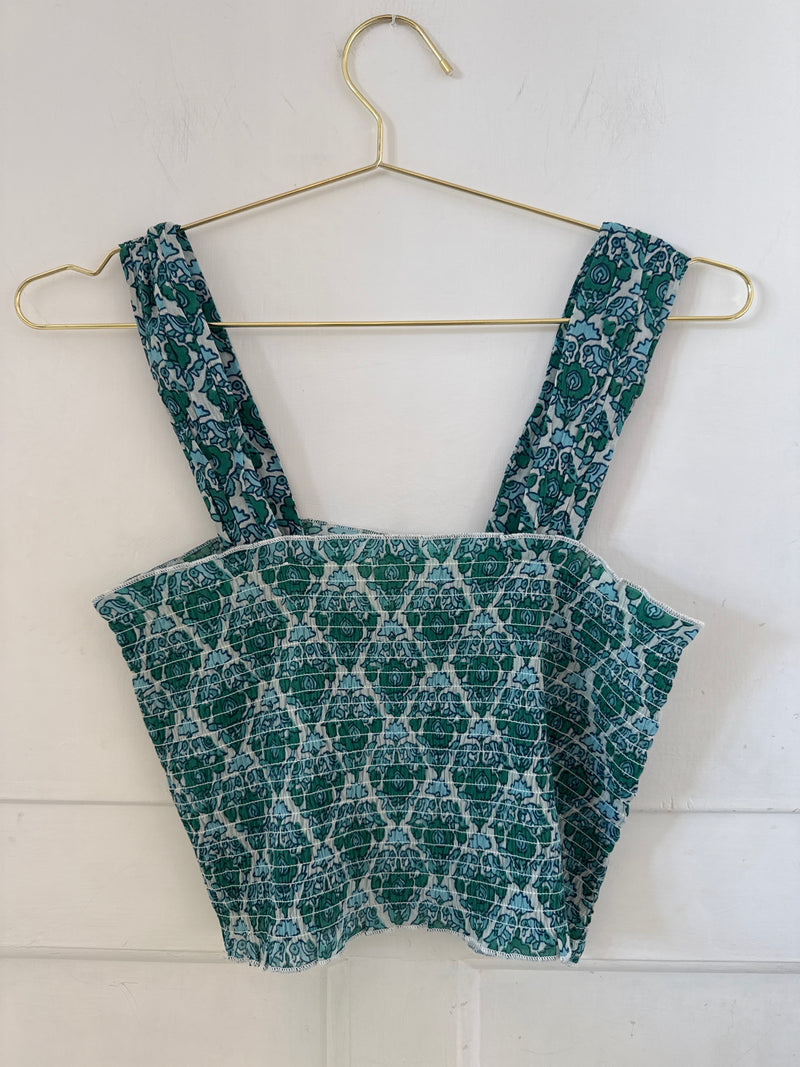 Petite Mendigote Cotton Bandeau Top With Straps Shirred Green