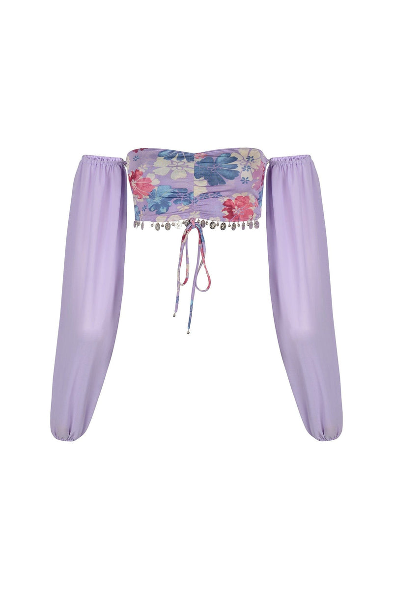 JASMINE JINGLE BANDEAU WITH SLEEVES - TROPICAL LILAC