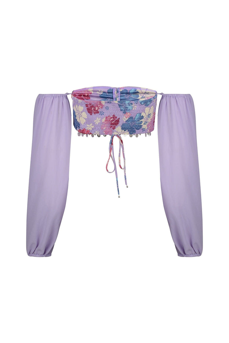 JASMINE JINGLE BANDEAU WITH SLEEVES - TROPICAL LILAC