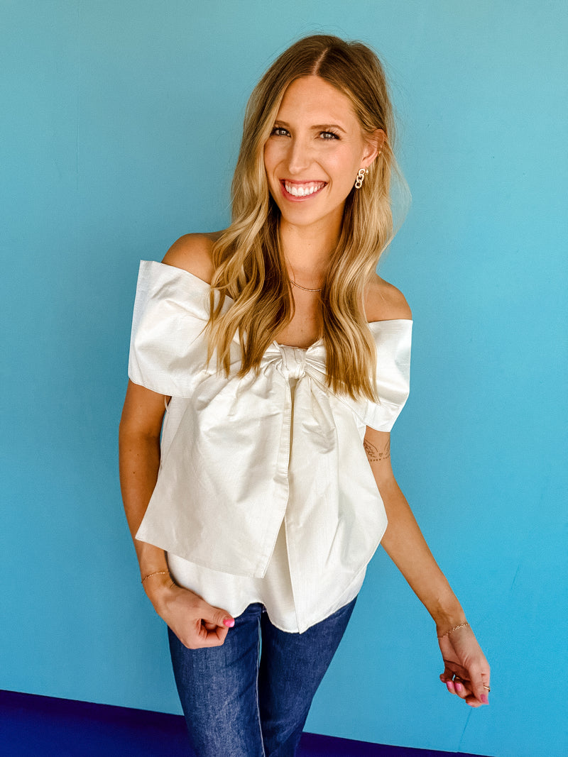 Eloise Off-The-Shoulder Bow Top - Oyster