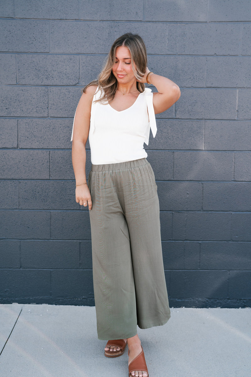 Knotted Shoulder Ribbed Sweater Tank - Off White
