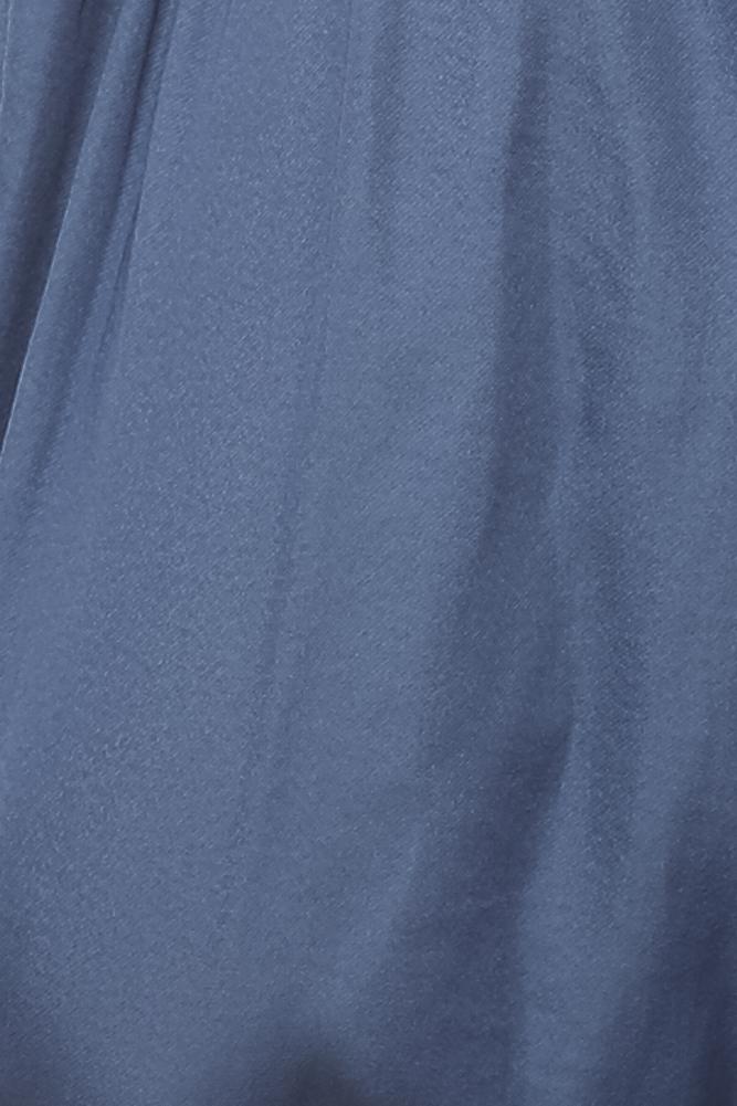 Elegant Off Shoulder Midnight Blue Satin Tie-Up Ruffle Crop Top with Bell Sleeve