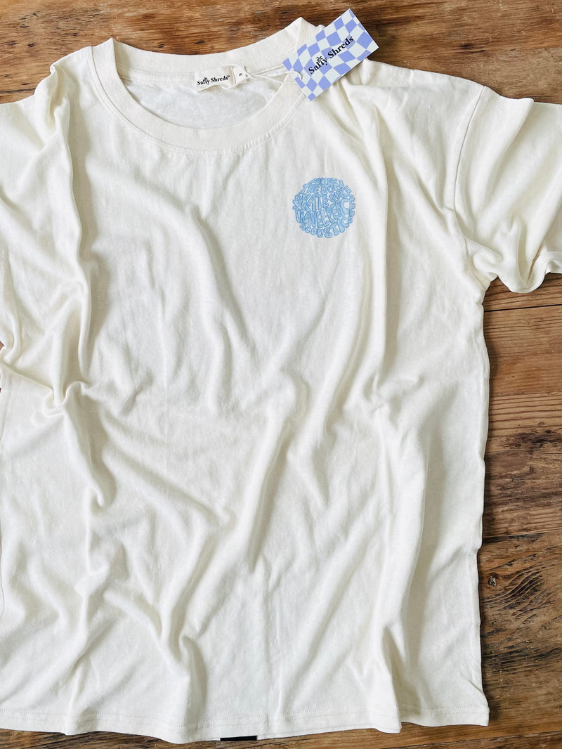 Surf, skate, retro travel relaxed hemp tee - retro pale blue - Ladies