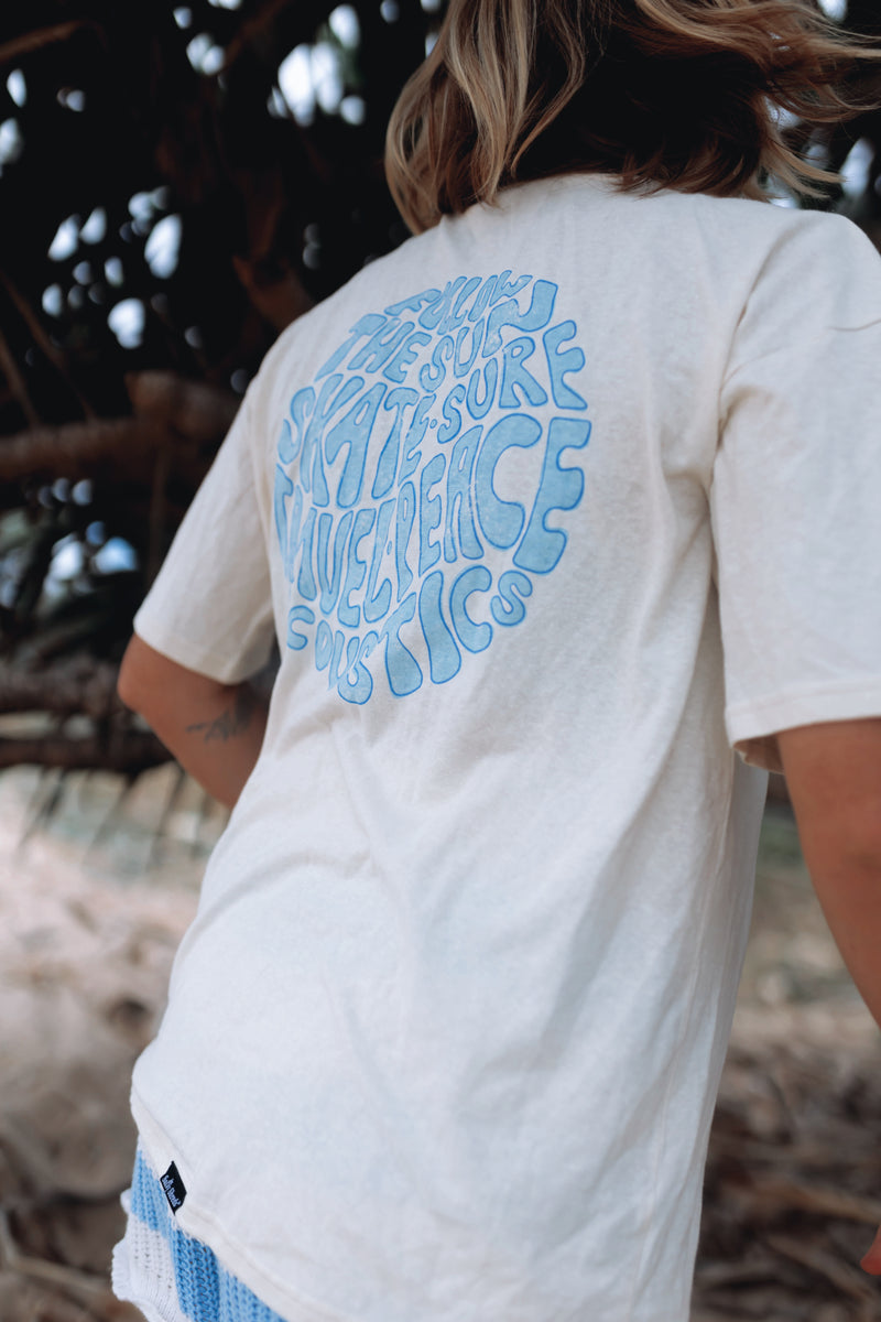 Surf, skate, retro travel relaxed hemp tee - retro pale blue - Ladies