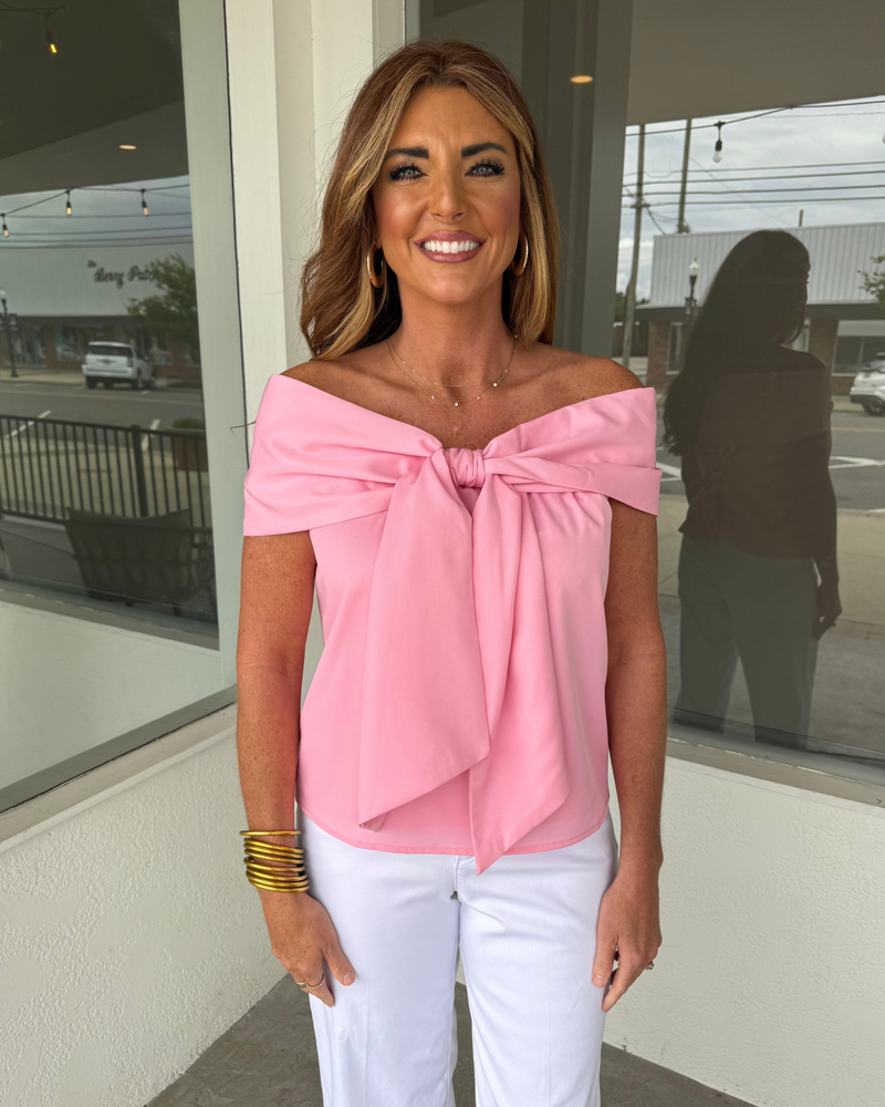TCEC- Bow Accented Off The Shoulder Top Pink