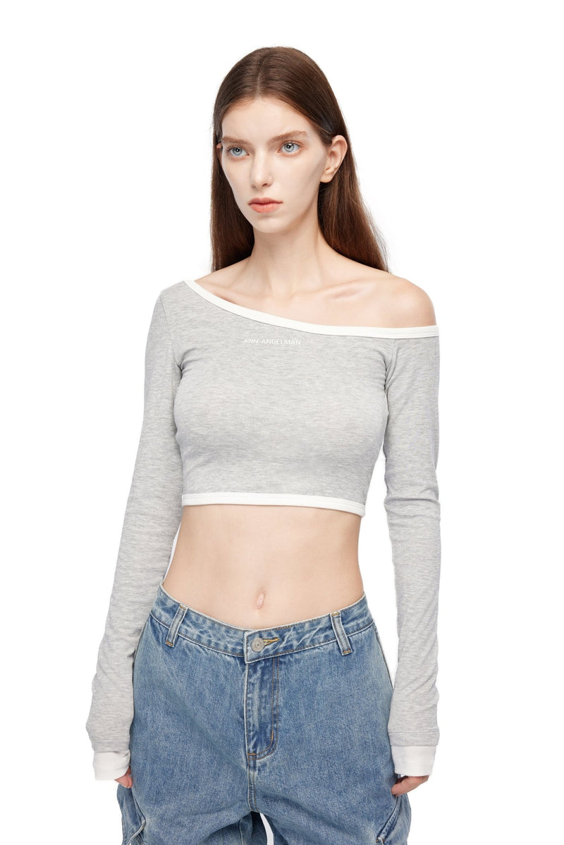 Grey Faux Two-piece Off-the-shoulder Top