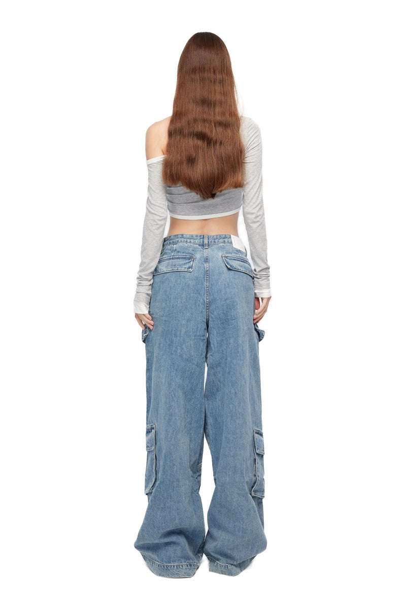 Grey Faux Two-piece Off-the-shoulder Top