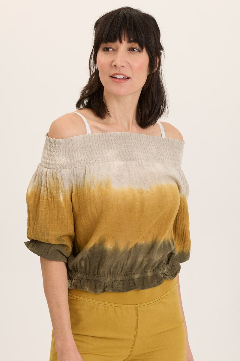 Jolia Gauze Off-Shoulder Billow Sleeve Top