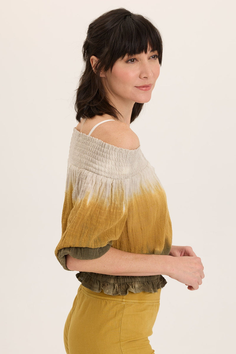 Jolia Gauze Off-Shoulder Billow Sleeve Top