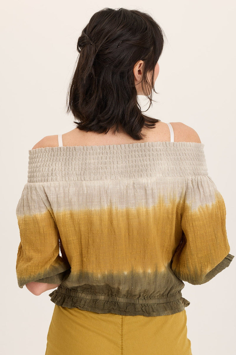 Jolia Gauze Off-Shoulder Billow Sleeve Top