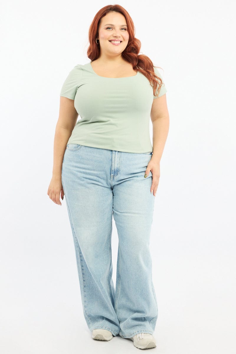 Green Top Short Sleeve Scoop Neck Supersoft