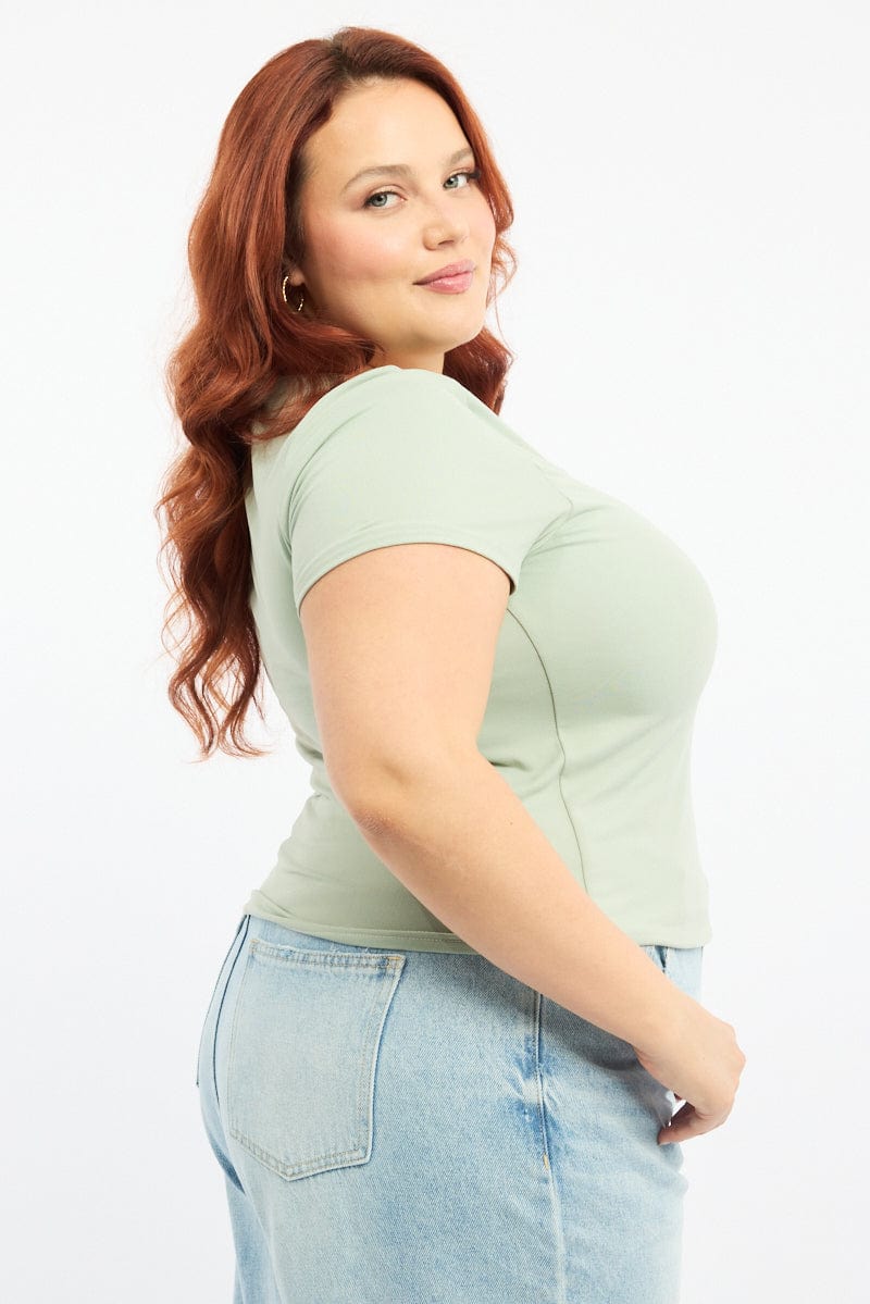 Green Top Short Sleeve Scoop Neck Supersoft