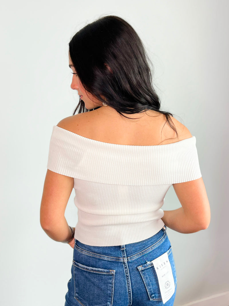Jasper Off Shoulder Knit Top | White