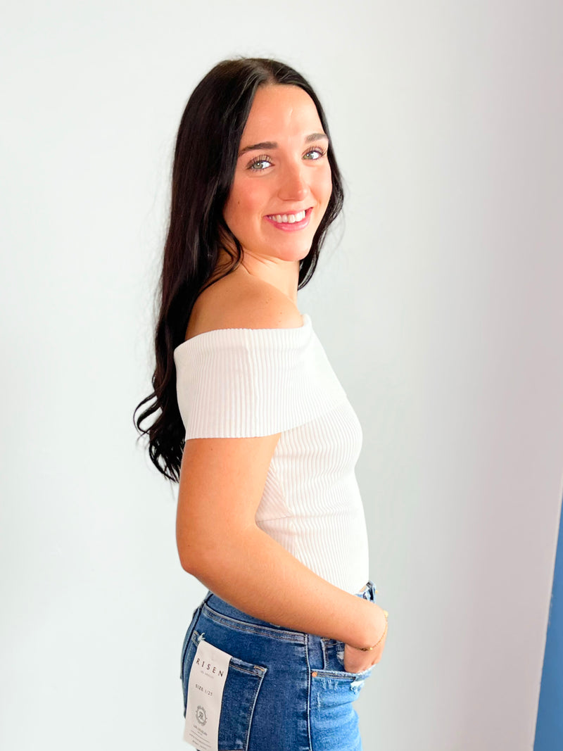 Jasper Off Shoulder Knit Top | White