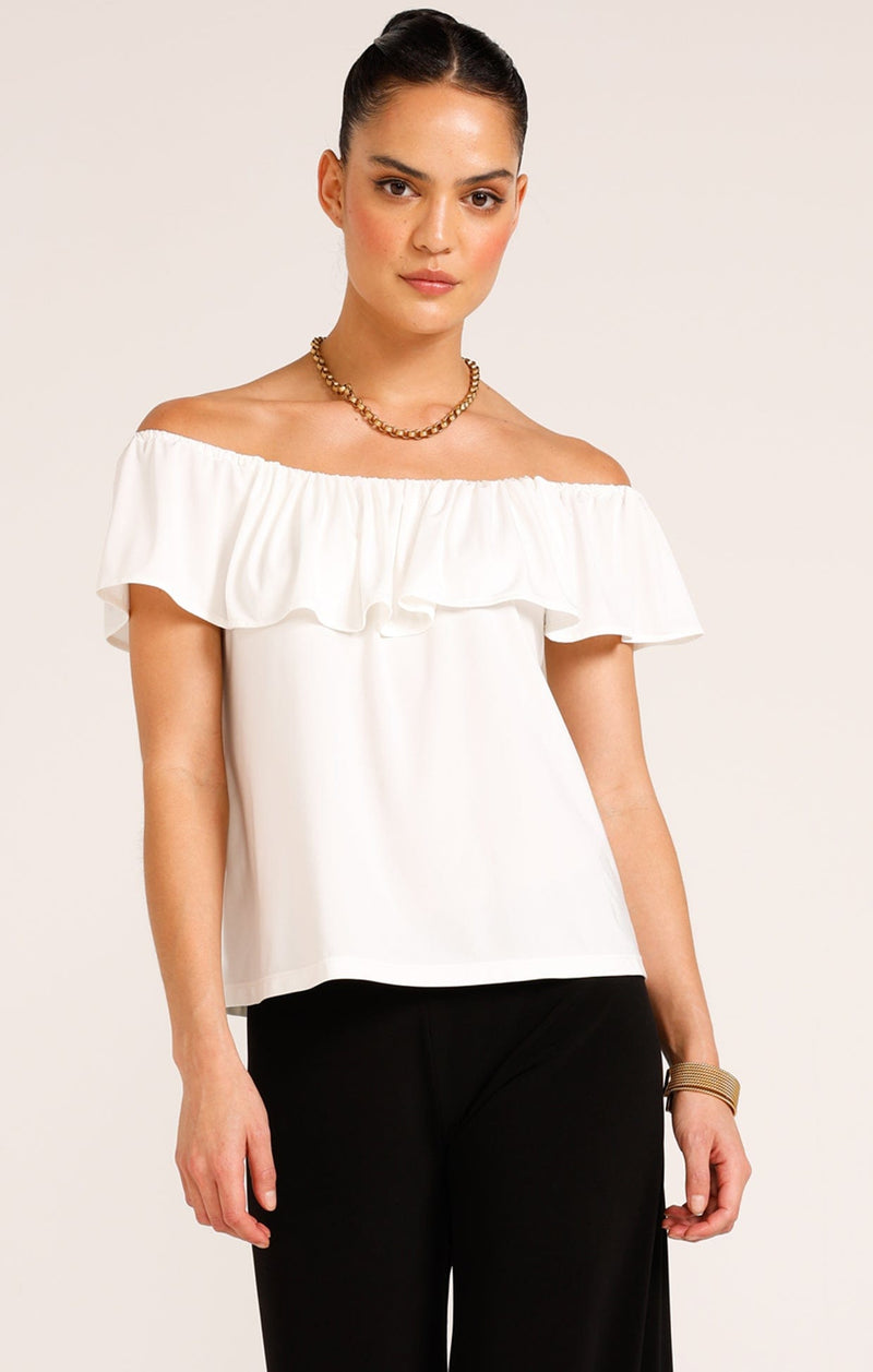 OFF SHOULDER FRILL TOP IN IVORY