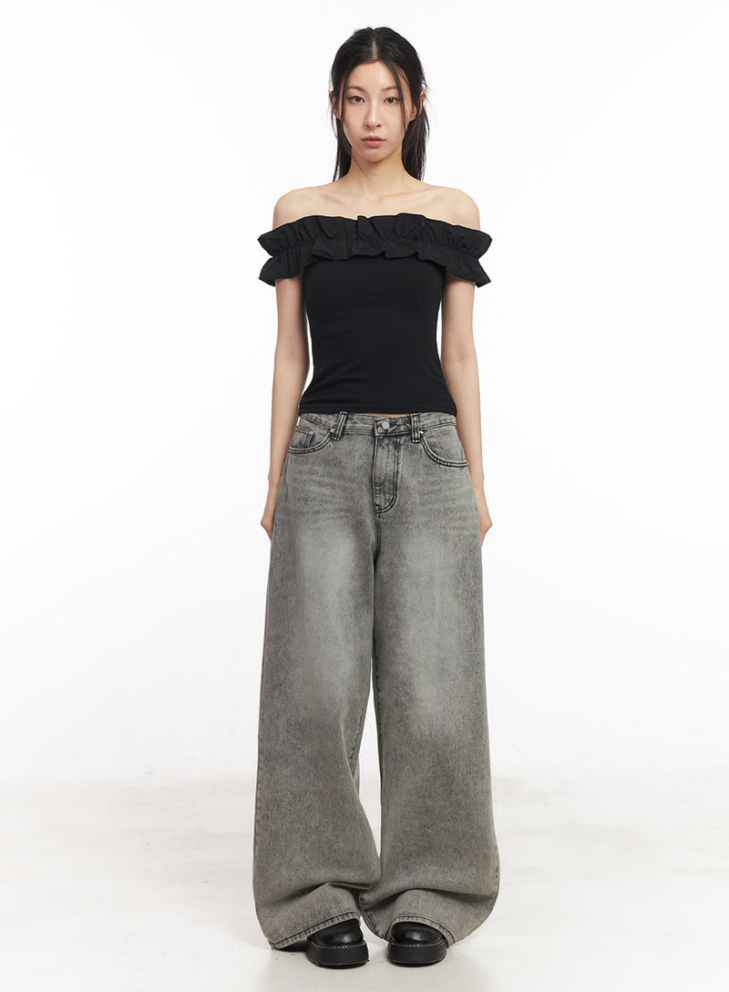 Frill Off-Shoulder Crop Top IY529