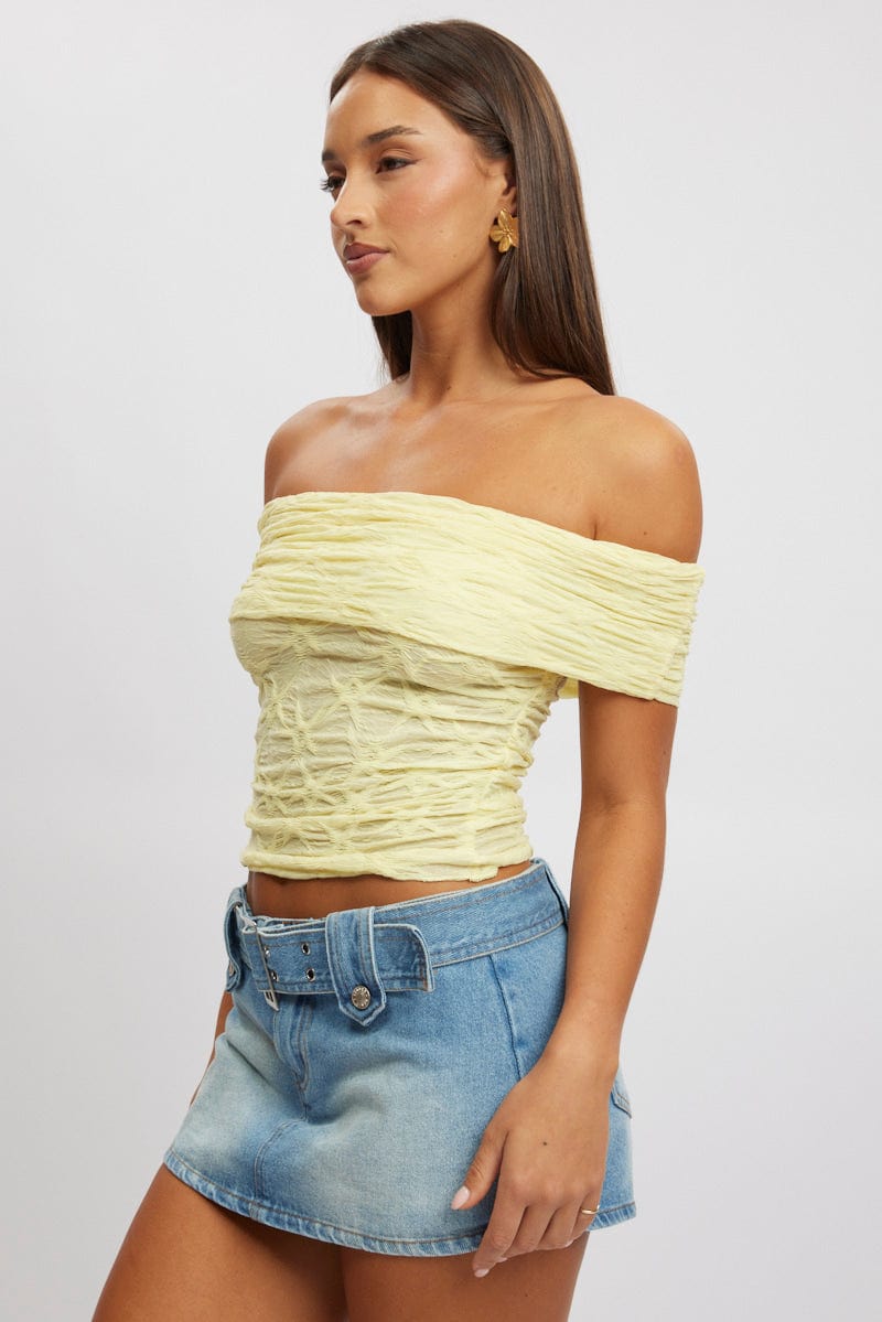 Yellow Textured Top Off Shoulder