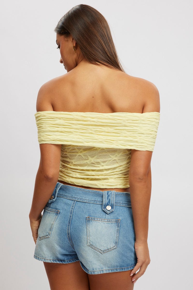 Yellow Textured Top Off Shoulder