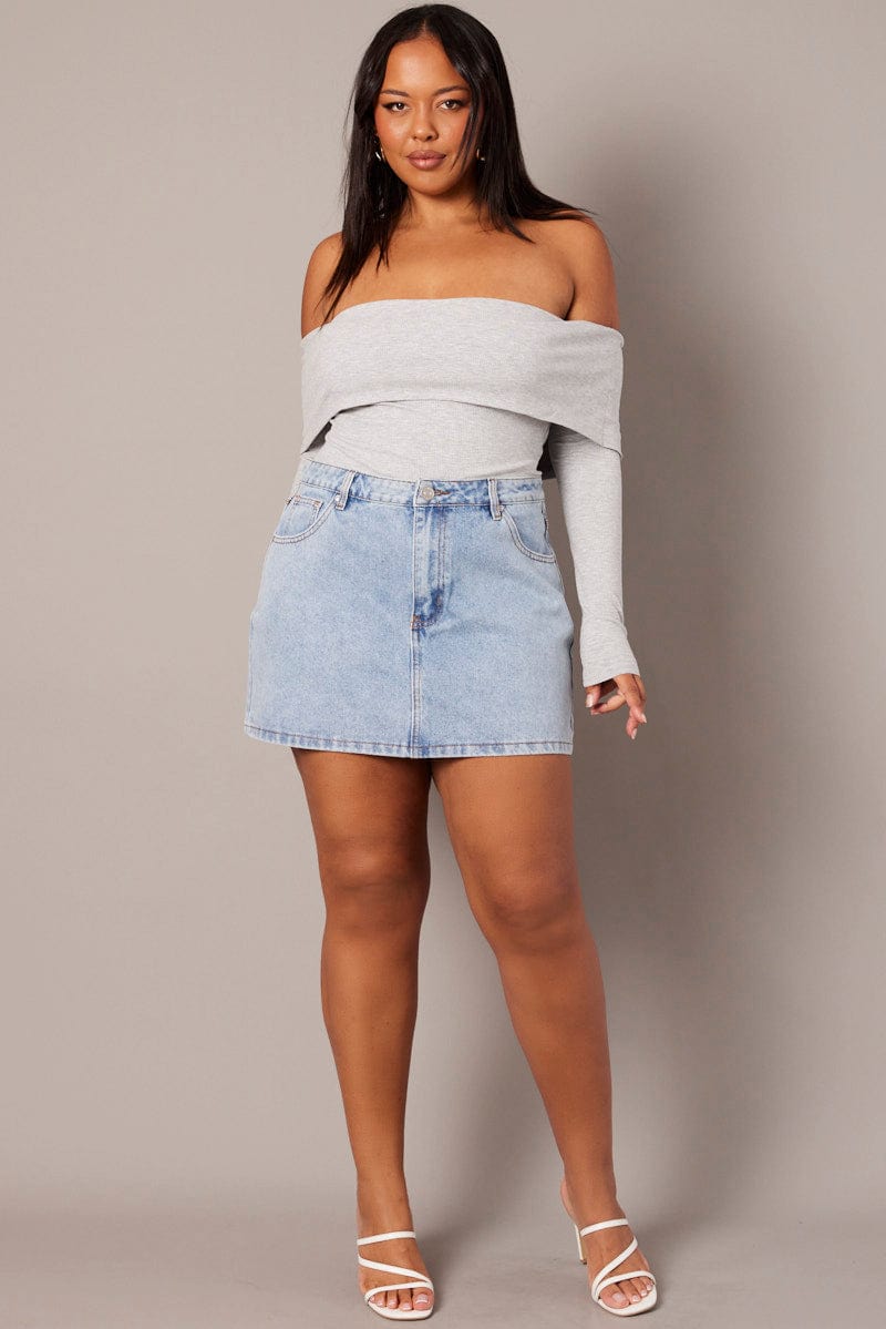 Grey Off Shoulder Top Long Sleeve