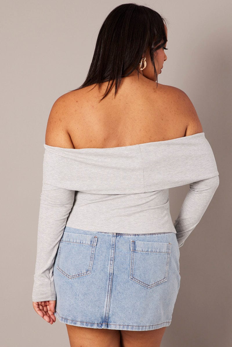 Grey Off Shoulder Top Long Sleeve