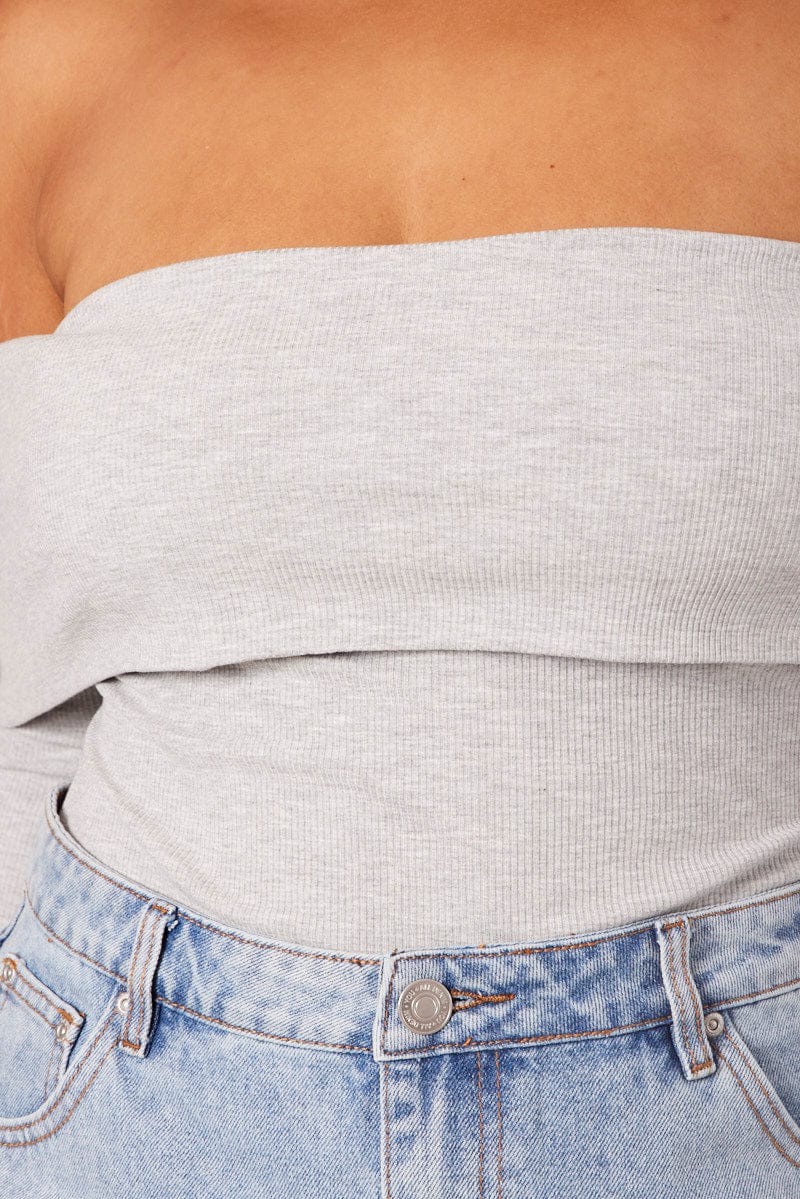 Grey Off Shoulder Top Long Sleeve