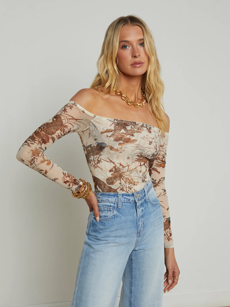 L’agence - Peonie Off-The-Shoulder Bodysuit - Ecru Multi Tapestry Jungle