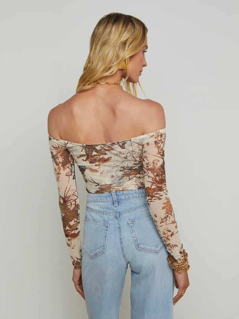 L’agence - Peonie Off-The-Shoulder Bodysuit - Ecru Multi Tapestry Jungle