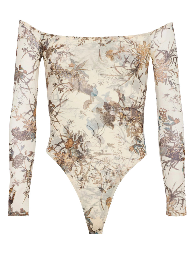 L’agence - Peonie Off-The-Shoulder Bodysuit - Ecru Multi Tapestry Jungle