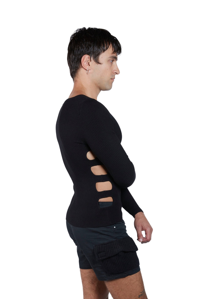 Side Cut-Out Traveling Rib Long Sleeve