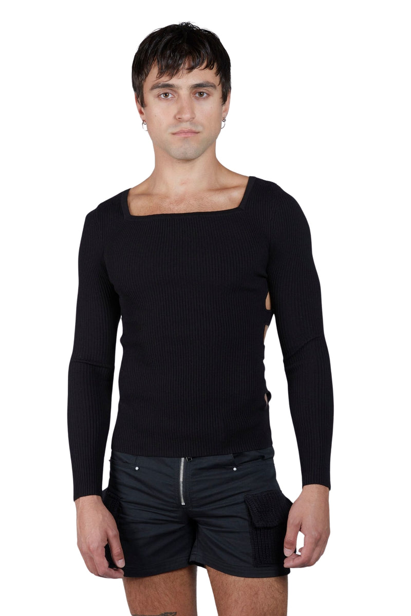 Side Cut-Out Traveling Rib Long Sleeve