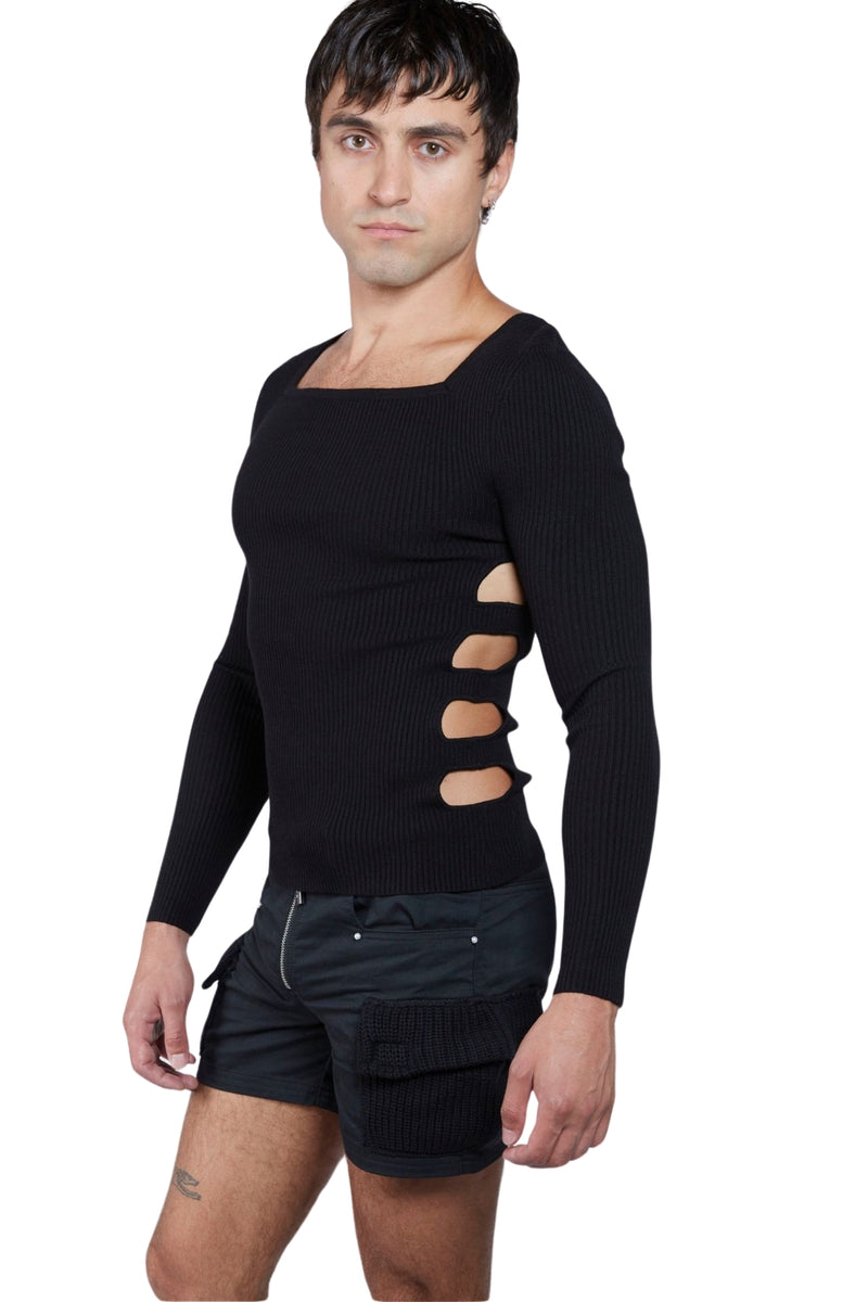 Side Cut-Out Traveling Rib Long Sleeve