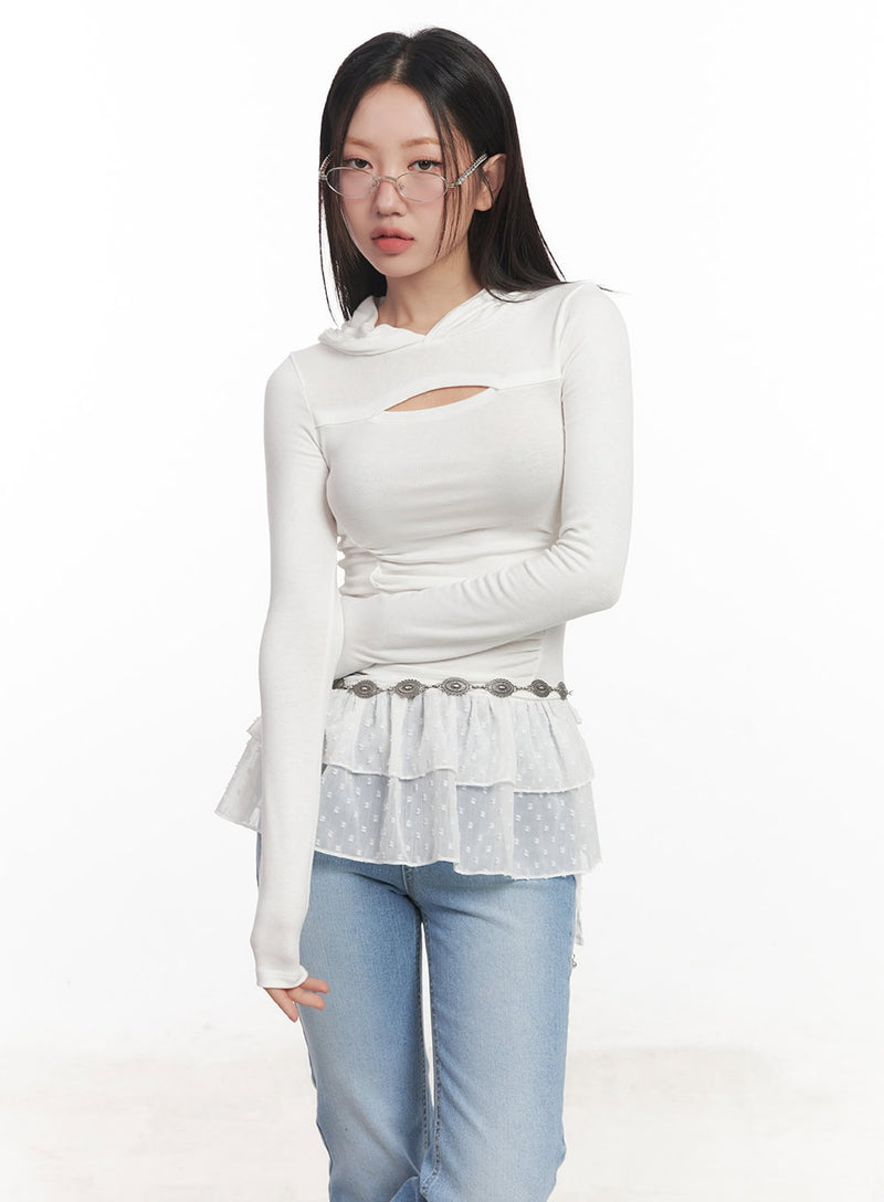 Shirred Cut-Out Crop Hoodie Top CA521