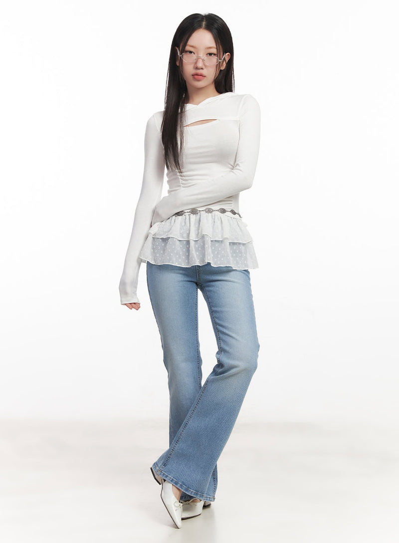 Shirred Cut-Out Crop Hoodie Top CA521
