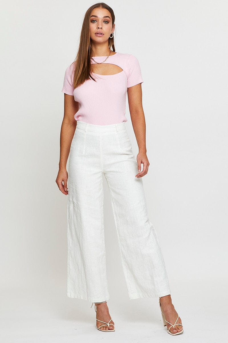 Pink Knit Top Short Sleeve Cut Out