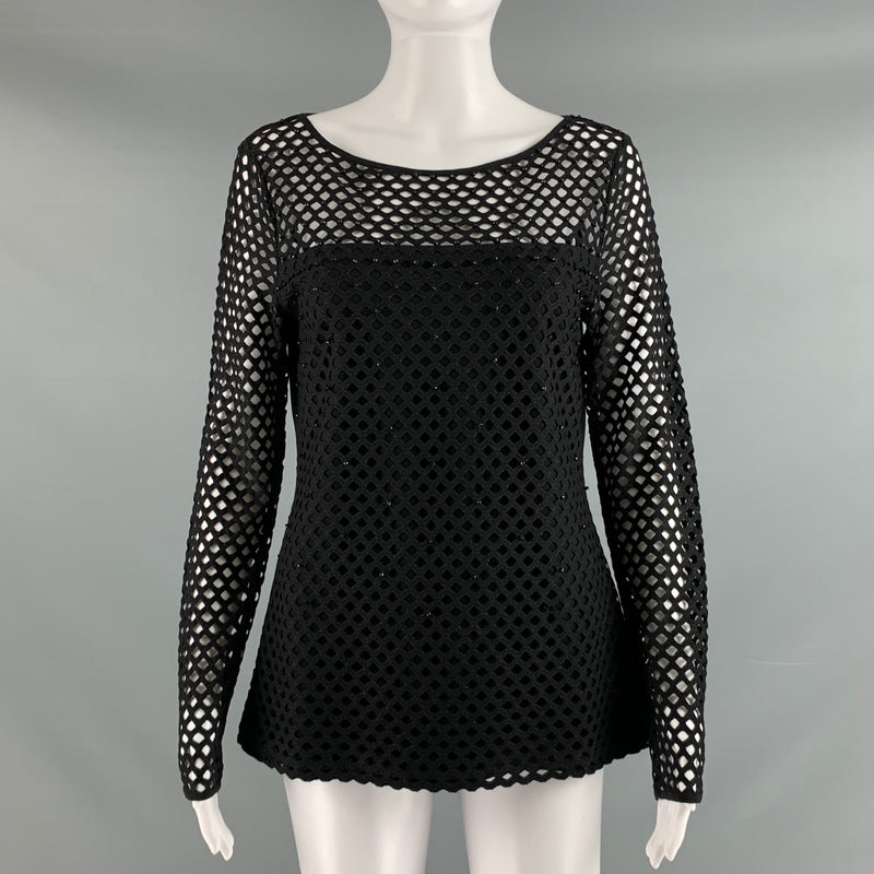 ESCADA Size S Black Gold Viscose  Polyester Cut Out Long Sleeve Dress Top