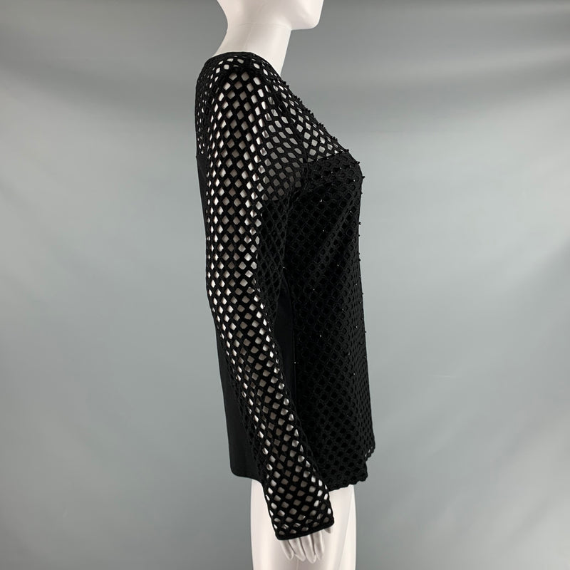 ESCADA Size S Black Gold Viscose  Polyester Cut Out Long Sleeve Dress Top