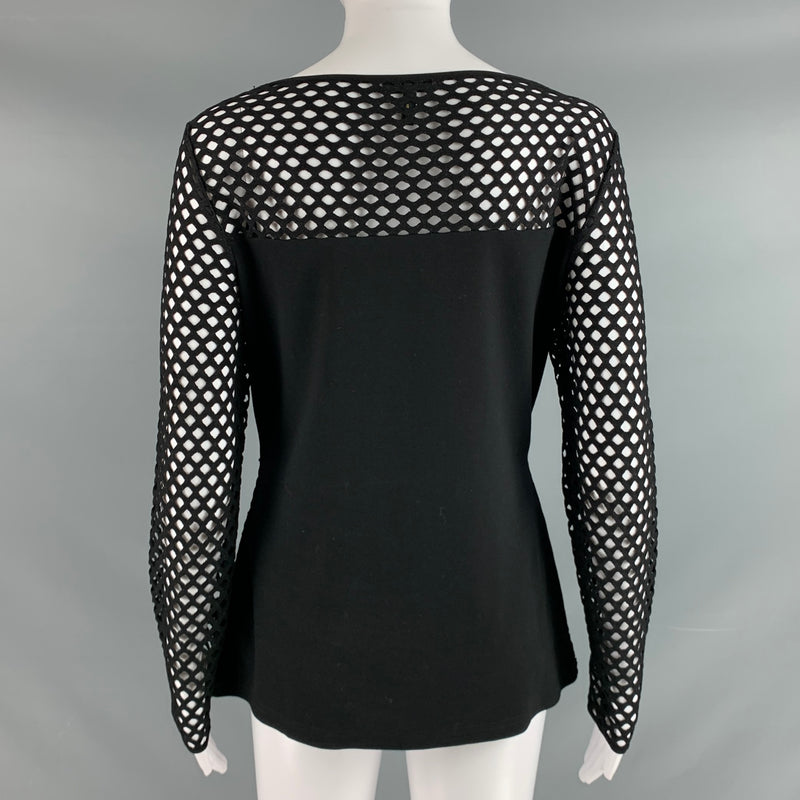ESCADA Size S Black Gold Viscose  Polyester Cut Out Long Sleeve Dress Top