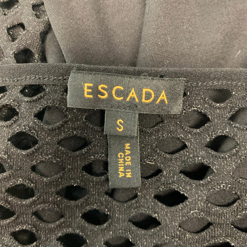 ESCADA Size S Black Gold Viscose  Polyester Cut Out Long Sleeve Dress Top