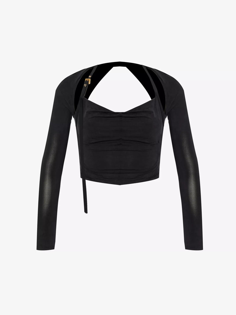 JACQUEMUS Le Haut Peplo Cut-Out Woven Black Top