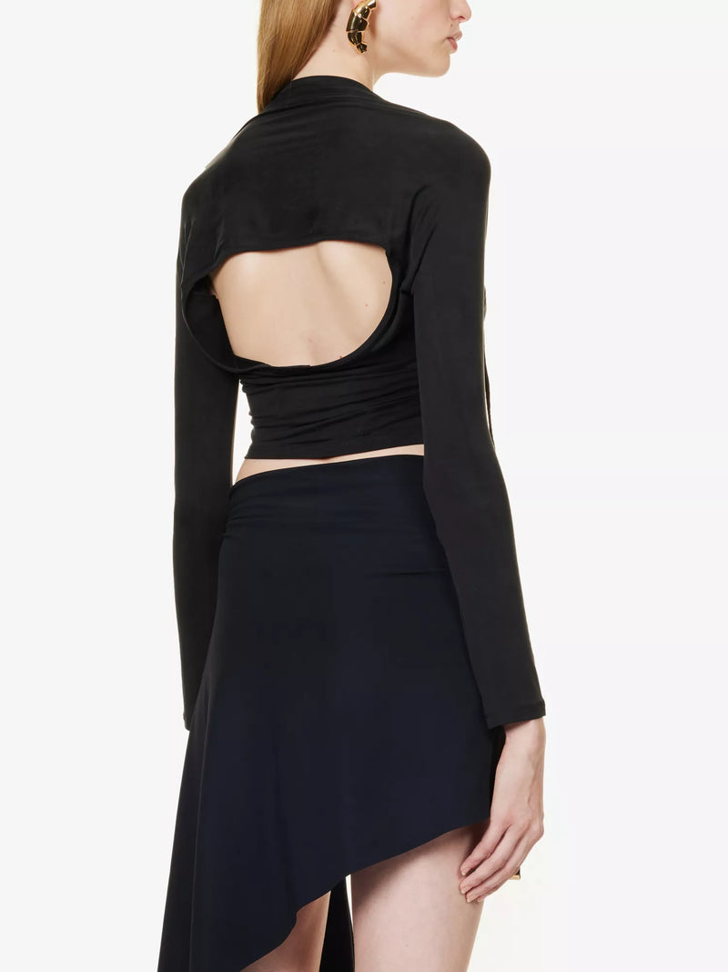 JACQUEMUS Le Haut Peplo Cut-Out Woven Black Top