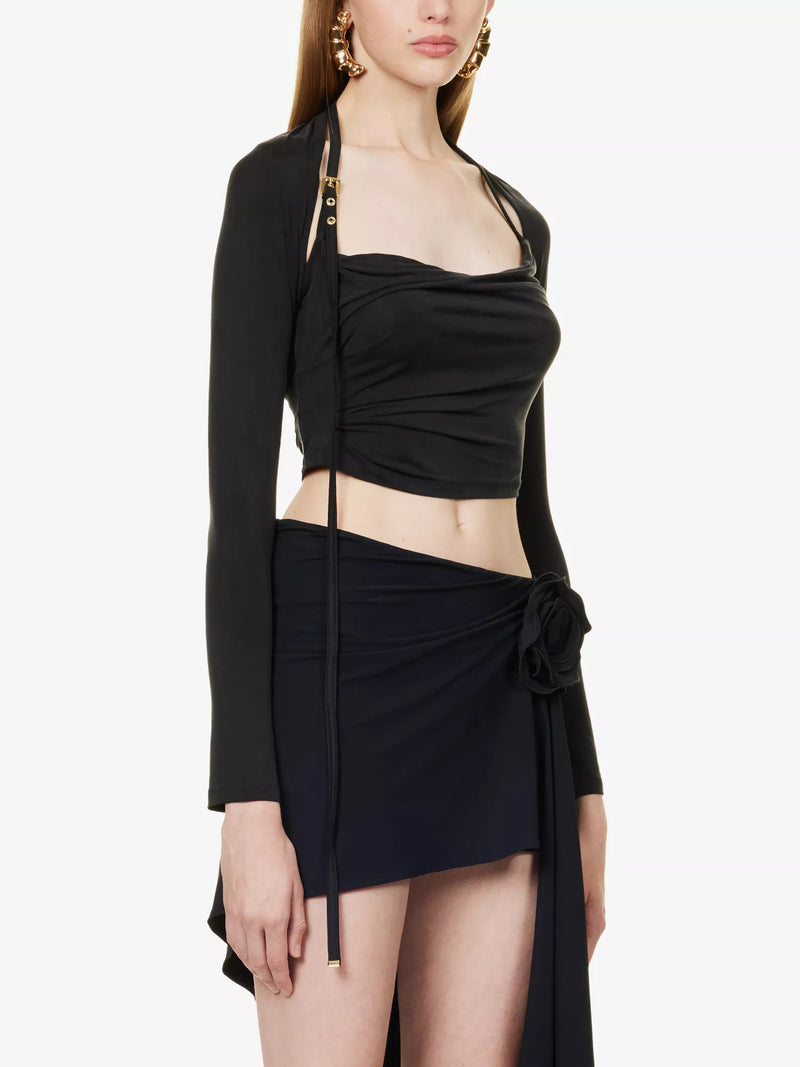 JACQUEMUS Le Haut Peplo Cut-Out Woven Black Top
