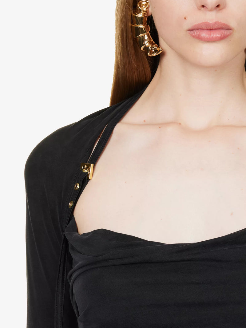 JACQUEMUS Le Haut Peplo Cut-Out Woven Black Top