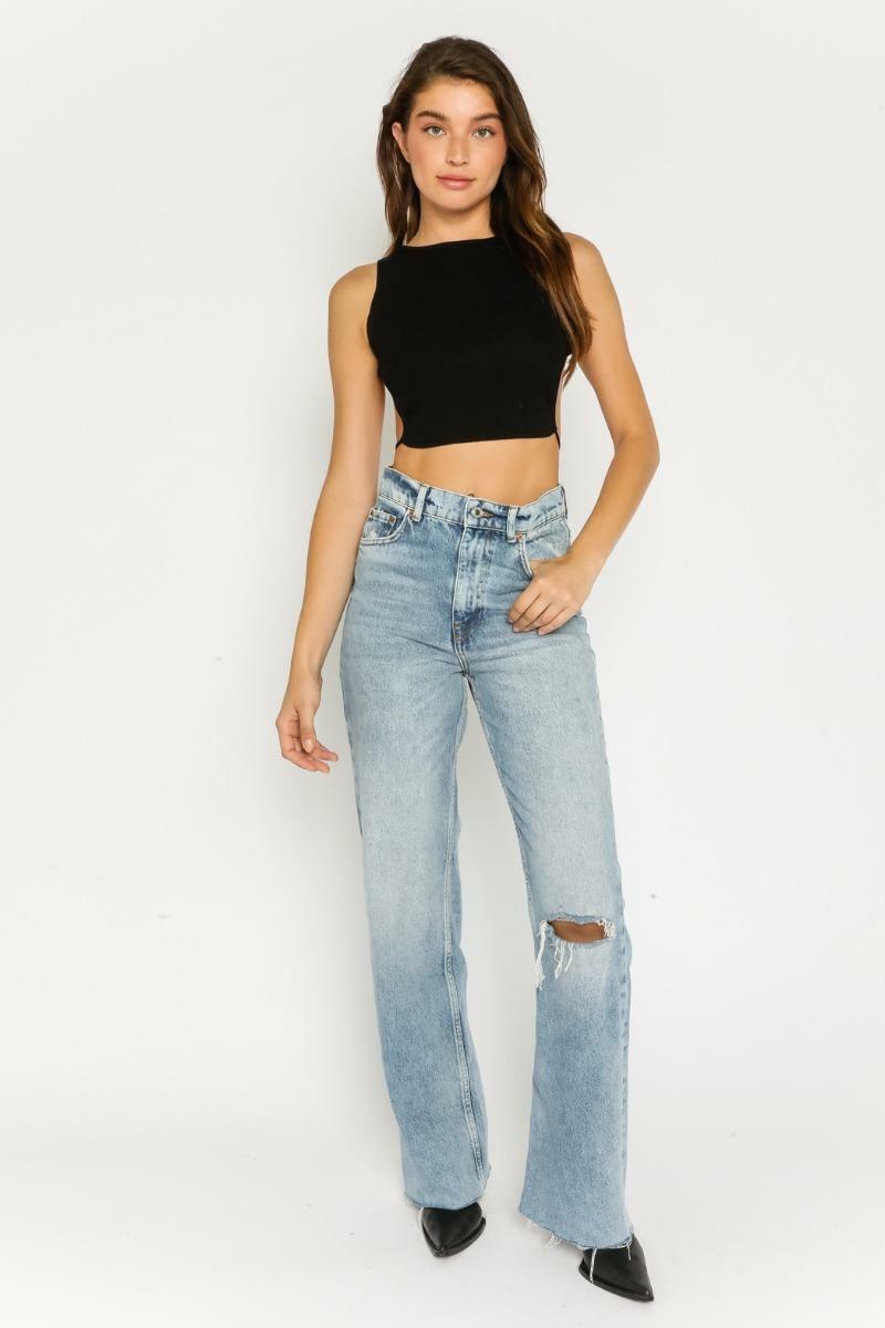 Feels Like Friday Black Backless Cropped Tank