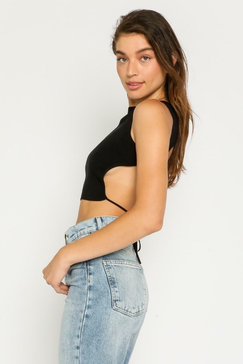 Feels Like Friday Black Backless Cropped Tank