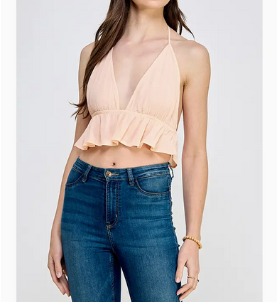 Women's Backless Ruffle Halter Top