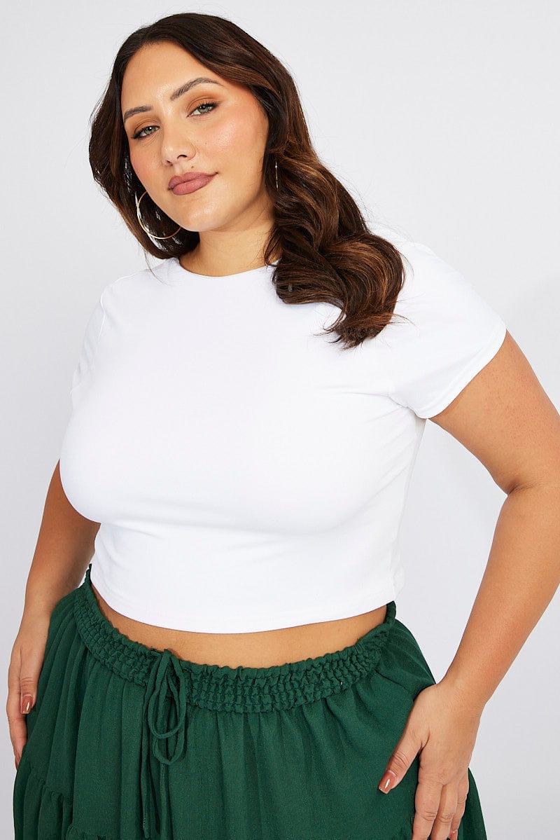 White Supersoft Top Short Sleeve Backless